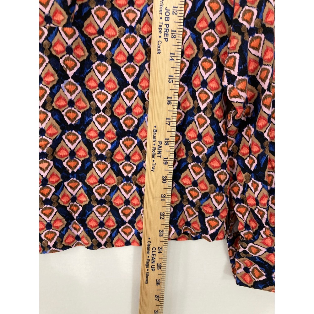 NIC+ZOE Blouse Medium Multicolor Geometric Ikat Print Split V-Neck Viscose - Picture 6 of 11